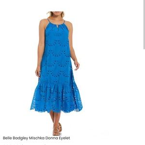 Belle Badgley Mischka Blue Donna Eyelet Embroidered Tiered Midi Dress